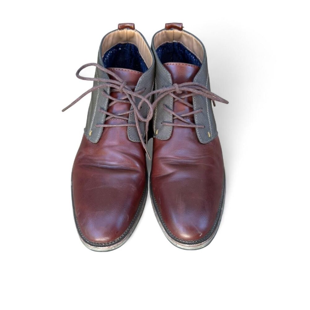 Steve Madden Hinton Chukka Boots Men 8.5 Brown Leather Canvas Lace Up Ankle Boot